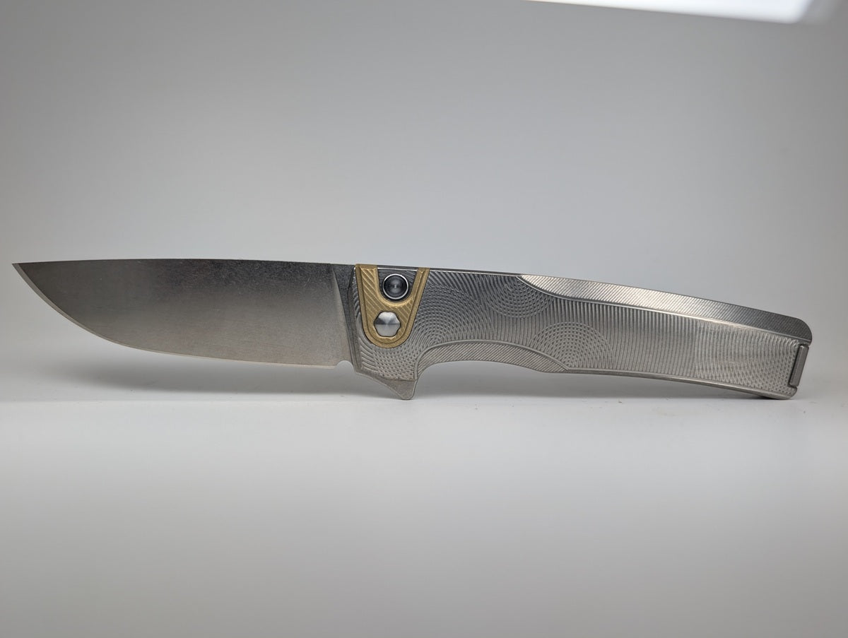 MachineWise Sonora Ripples Raw 1660 (S90V | Brass Bolster) Buttonlock Folding Knife