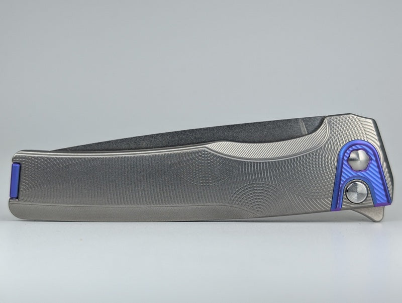 MachineWise Sonora Raw Ti (Blurple Ti Bolster | Ripples Handle) Buttonlock Folding Knife #1667