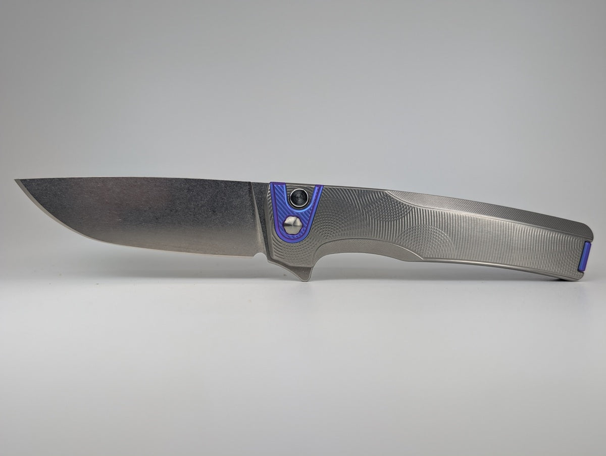 MachineWise Sonora Raw Ti (Blurple Ti Bolster | Ripples Handle) Buttonlock Folding Knife #1667