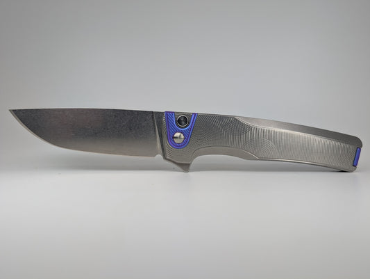 MachineWise Sonora Raw Ti (Blurple Ti Bolster | Ripples Handle) Buttonlock Folding Knife #1667
