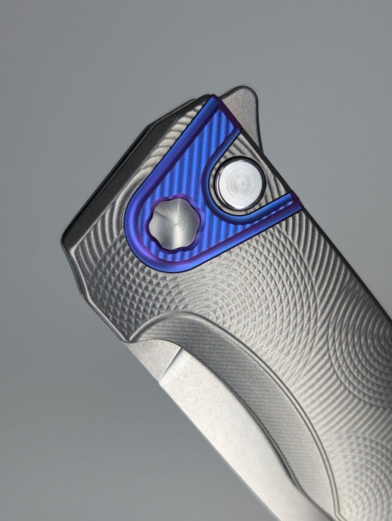 MachineWise Sonora Raw Ti (Blurple Ti Bolster | Ripples Handle) Buttonlock Folding Knife #1667