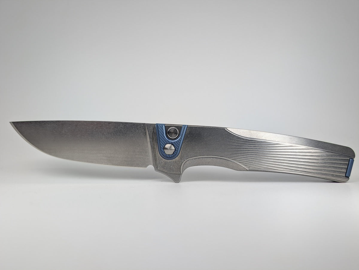 MachineWise Sonora Sun Ray Raw Ti ( S90V | Navi Ti Bolster) Integral Buttonlock Folding Knife #1738 *BLEM*