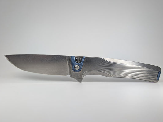 MachineWise Sonora Sun Ray Raw Ti ( S90V | Navi Ti Bolster) Integral Buttonlock Folding Knife #1738 *BLEM*