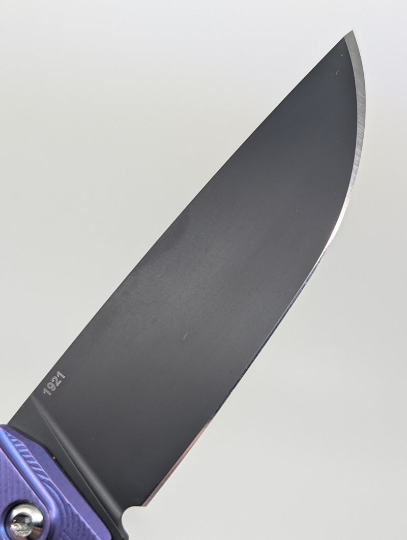 MachineWise Sonora Blurple Ti  ( S90V | Raw Ti Bolster | Ripples-Skeleton |Matte DLC Blade) Integral Buttonlock Folding Knife #1921