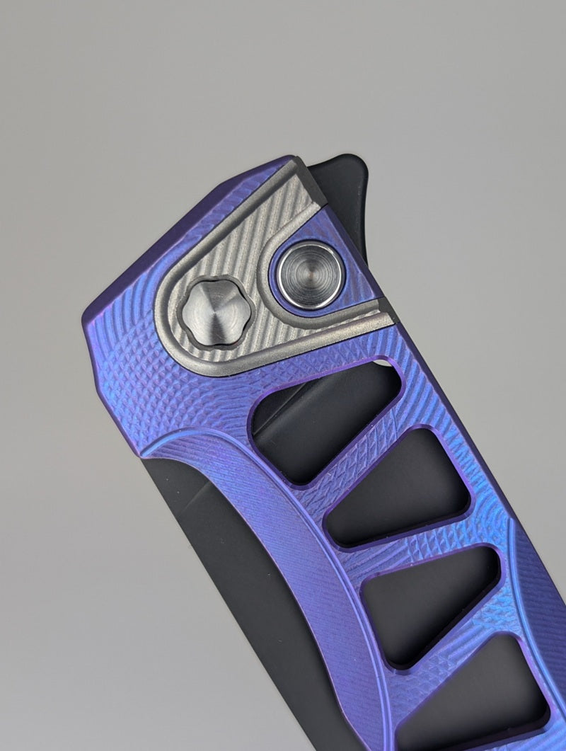 MachineWise Sonora Blurple Ti  ( S90V | Raw Ti Bolster | Ripples-Skeleton |Matte DLC Blade) Integral Buttonlock Folding Knife #1921