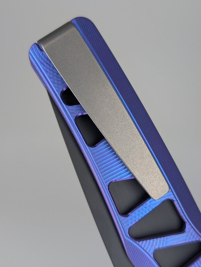 MachineWise Sonora Blurple Ti  ( S90V | Raw Ti Bolster | Ripples-Skeleton |Matte DLC Blade) Integral Buttonlock Folding Knife #1921