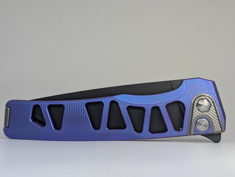 MachineWise Sonora Blurple Ti  ( S90V | Raw Ti Bolster | Ripples-Skeleton |Matte DLC Blade) Integral Buttonlock Folding Knife #1921