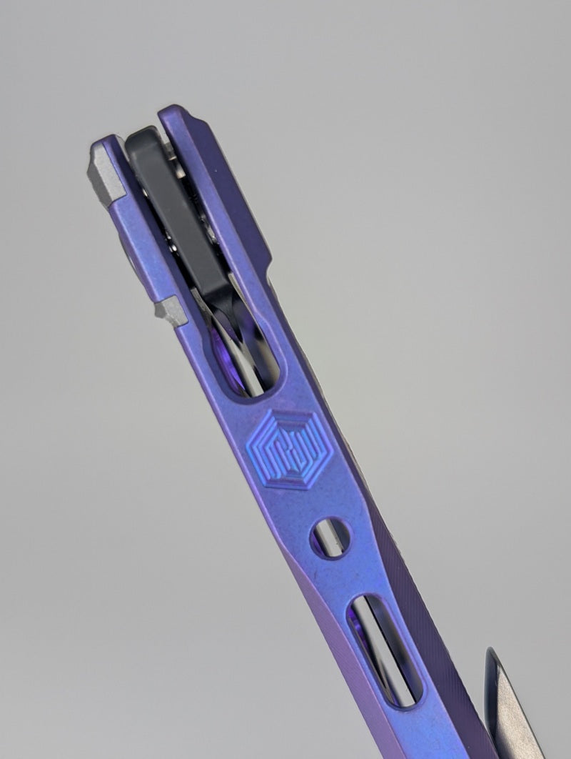 MachineWise Sonora Blurple Ti  ( S90V | Raw Ti Bolster | Ripples-Skeleton |Matte DLC Blade) Integral Buttonlock Folding Knife #1921