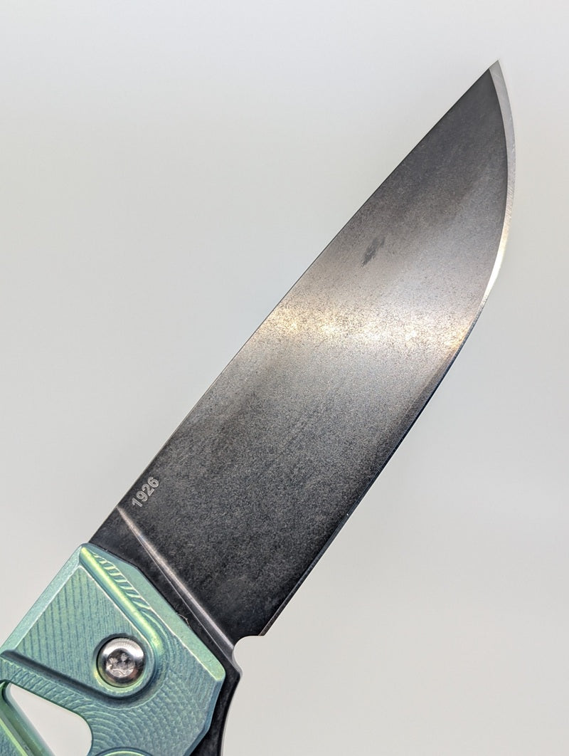 MachineWise Sonora Green Ti  ( S90V | Raw Ti Bolster | Ripples-Skeleton |DLC Blade) Integral Buttonlock Folding Knife #1926