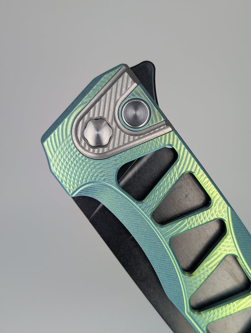 MachineWise Sonora Green Ti  ( S90V | Raw Ti Bolster | Ripples-Skeleton |DLC Blade) Integral Buttonlock Folding Knife #1926