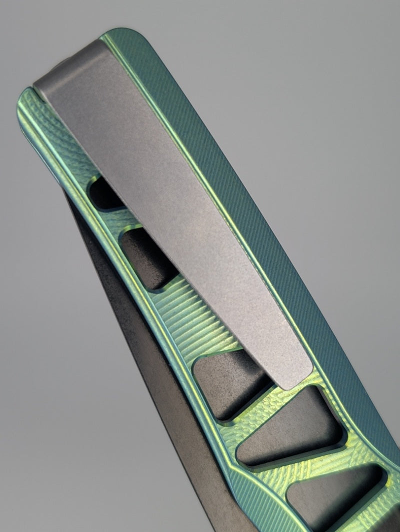 MachineWise Sonora Green Ti  ( S90V | Raw Ti Bolster | Ripples-Skeleton |DLC Blade) Integral Buttonlock Folding Knife #1926