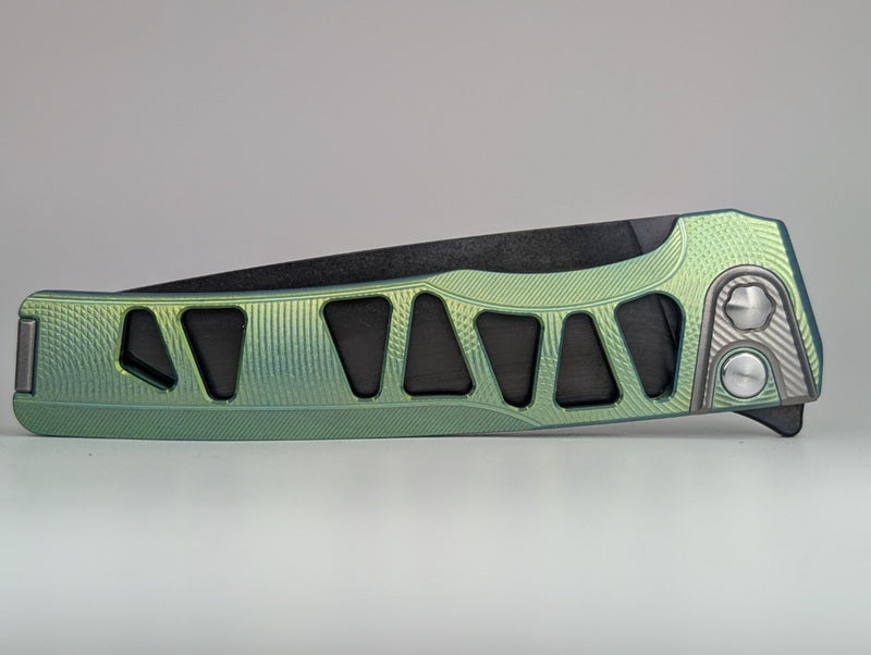MachineWise Sonora Green Ti  ( S90V | Raw Ti Bolster | Ripples-Skeleton |DLC Blade) Integral Buttonlock Folding Knife #1926