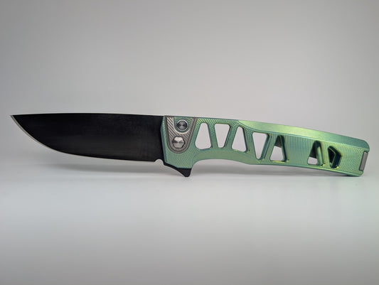 MachineWise Sonora Green Ti  ( S90V | Raw Ti Bolster | Ripples-Skeleton |DLC Blade) Integral Buttonlock Folding Knife #1926