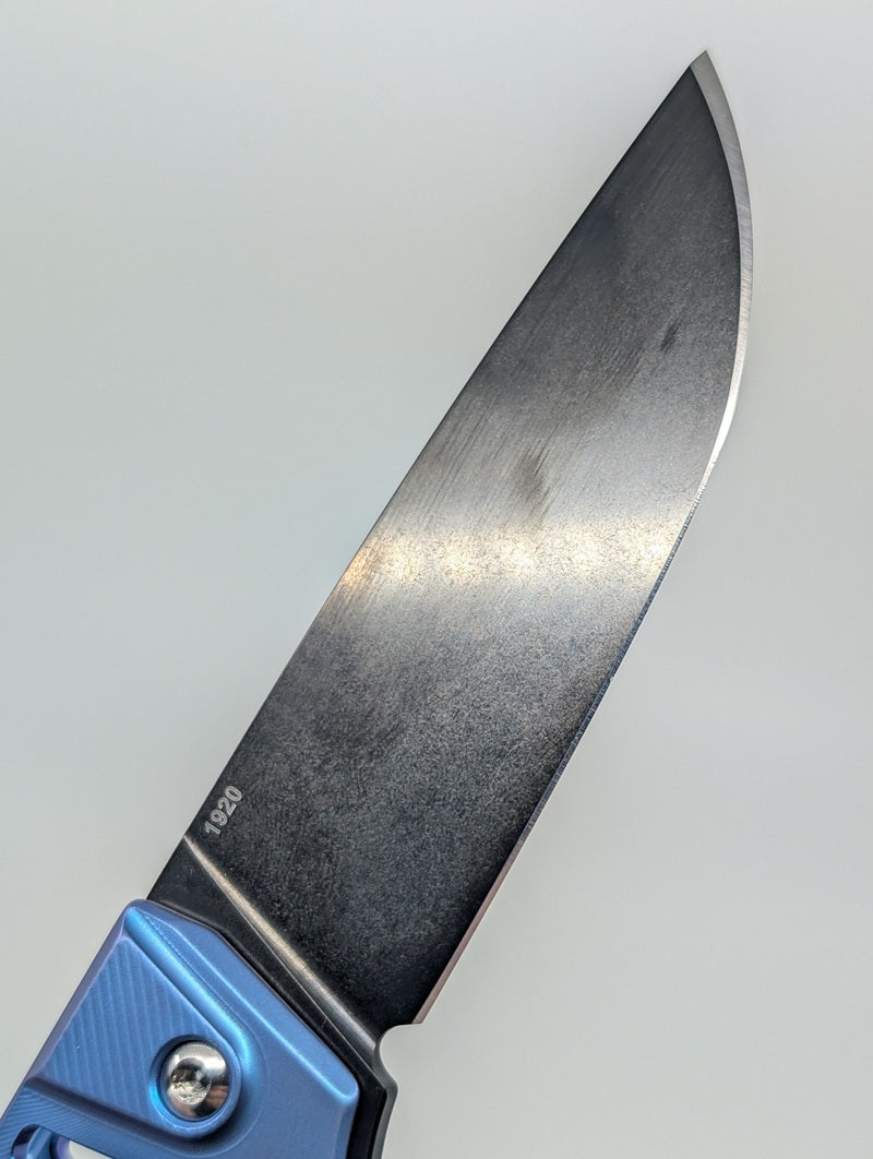 MachineWise Sonora E-Blue Ti  ( S90V | Raw Ti Bolster | Sunray-Skeleton |DLC Blade) Integral Buttonlock Folding Knife #1920