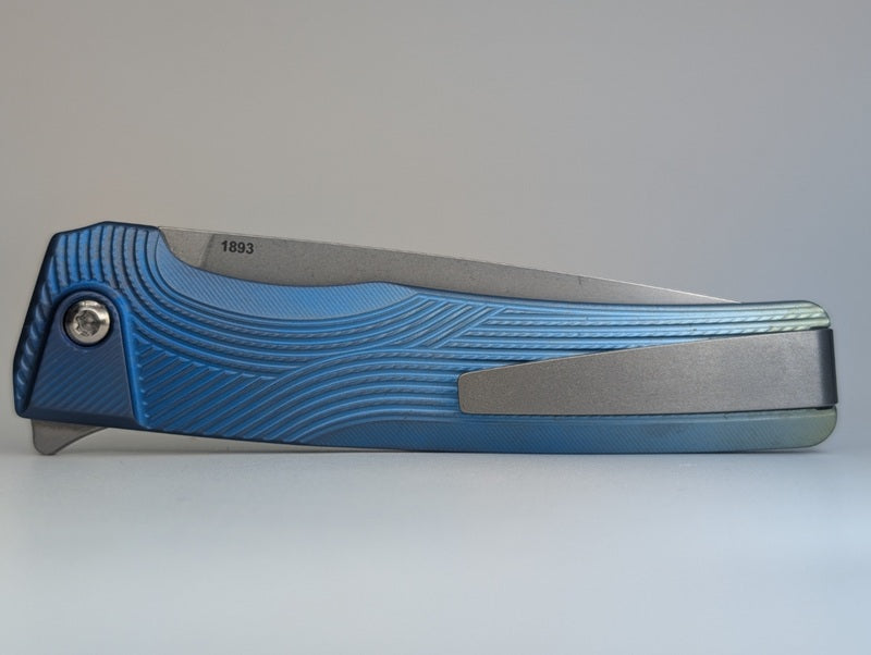 MachineWise Sonora Sky Blue Fade (S90V | Titanium Bolster) Button Lock Folding Knife #1893 *BLEM*