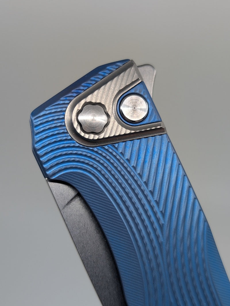 MachineWise Sonora Sky Blue Fade (S90V | Titanium Bolster) Button Lock Folding Knife #1893 *BLEM*