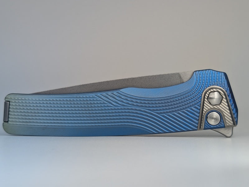 MachineWise Sonora Sky Blue Fade (S90V | Titanium Bolster) Button Lock Folding Knife #1893 *BLEM*
