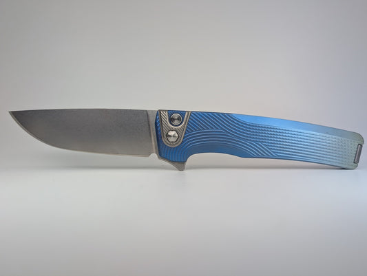 MachineWise Sonora Sky Blue Fade (S90V | Titanium Bolster) Button Lock Folding Knife #1893 *BLEM*