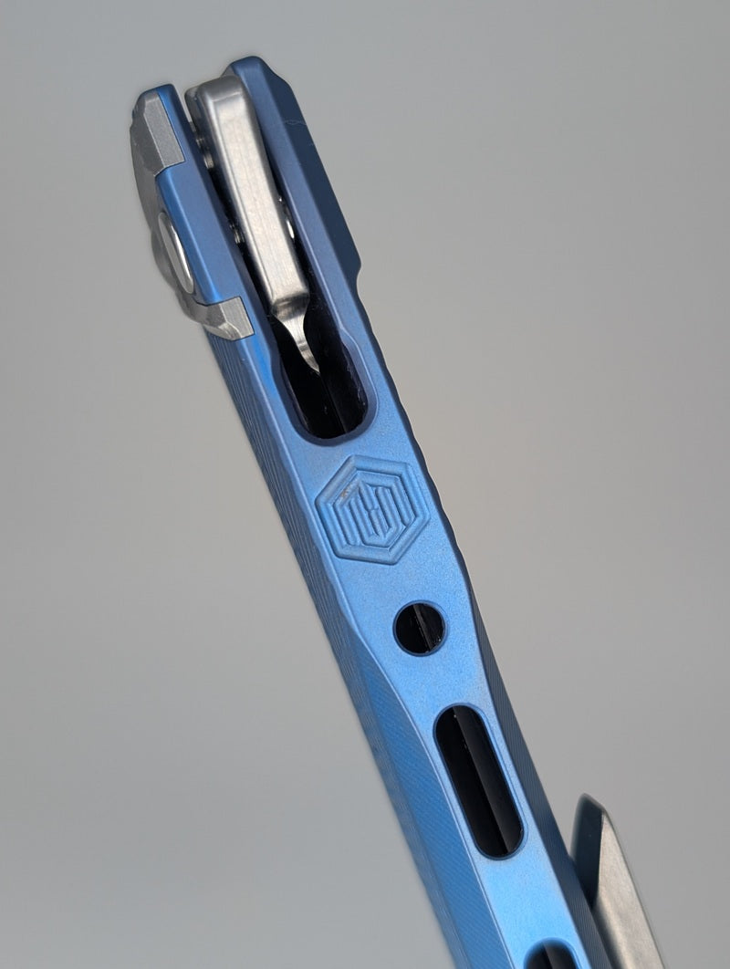 MachineWise Sonora Sky Blue Fade (S90V | Titanium Bolster) Button Lock Folding Knife #1893 *BLEM*