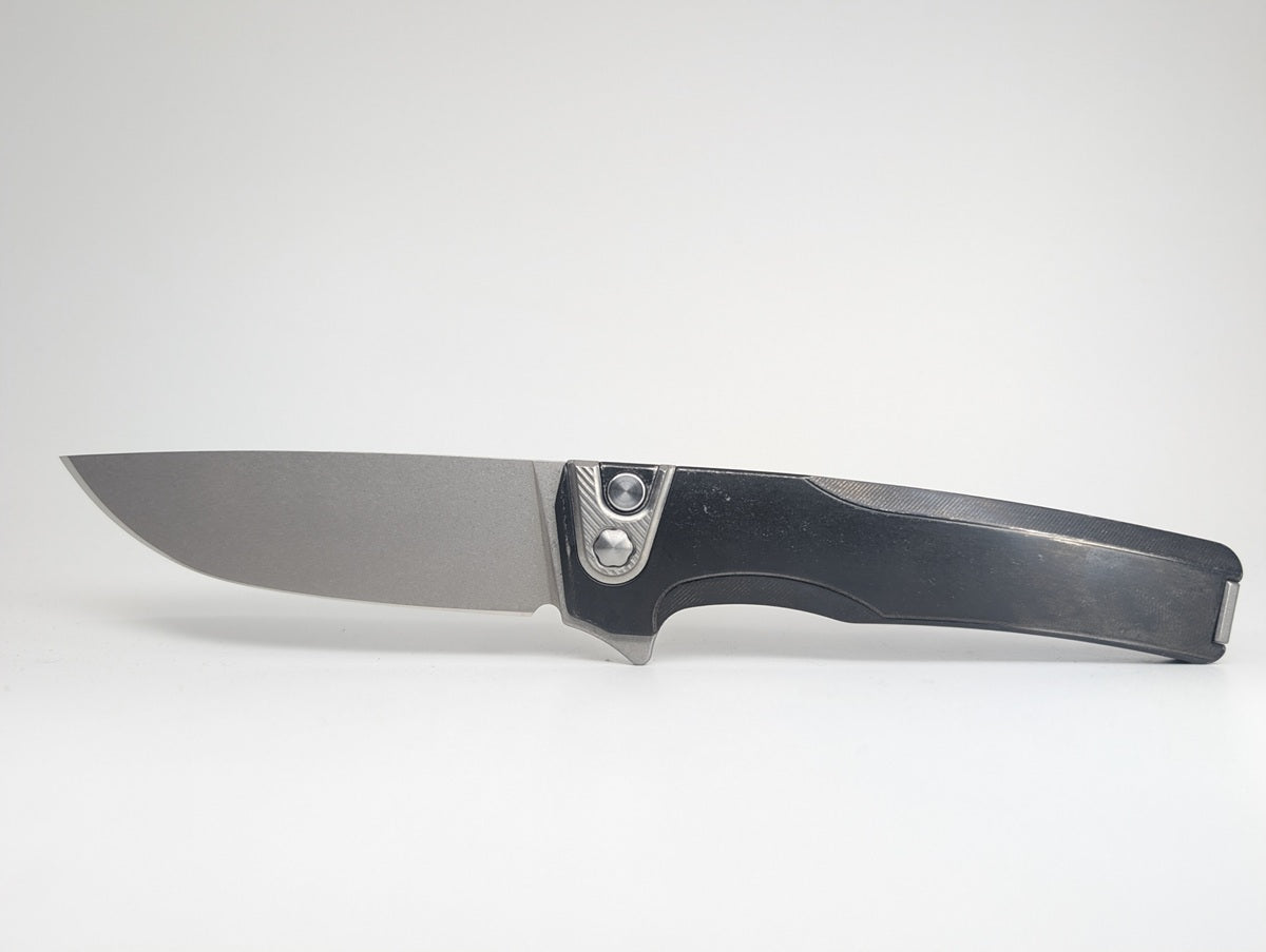 MachineWise Sonora Smooth DLC Black w/ Distress Titanium (S90V | Titanium Bolster) Button Lock Folding Knife #2050 *BLEM*