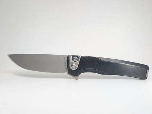 MachineWise Sonora Smooth DLC Black w/ Distress Titanium (S90V | Titanium Bolster) Button Lock Folding Knife #2050 *BLEM*
