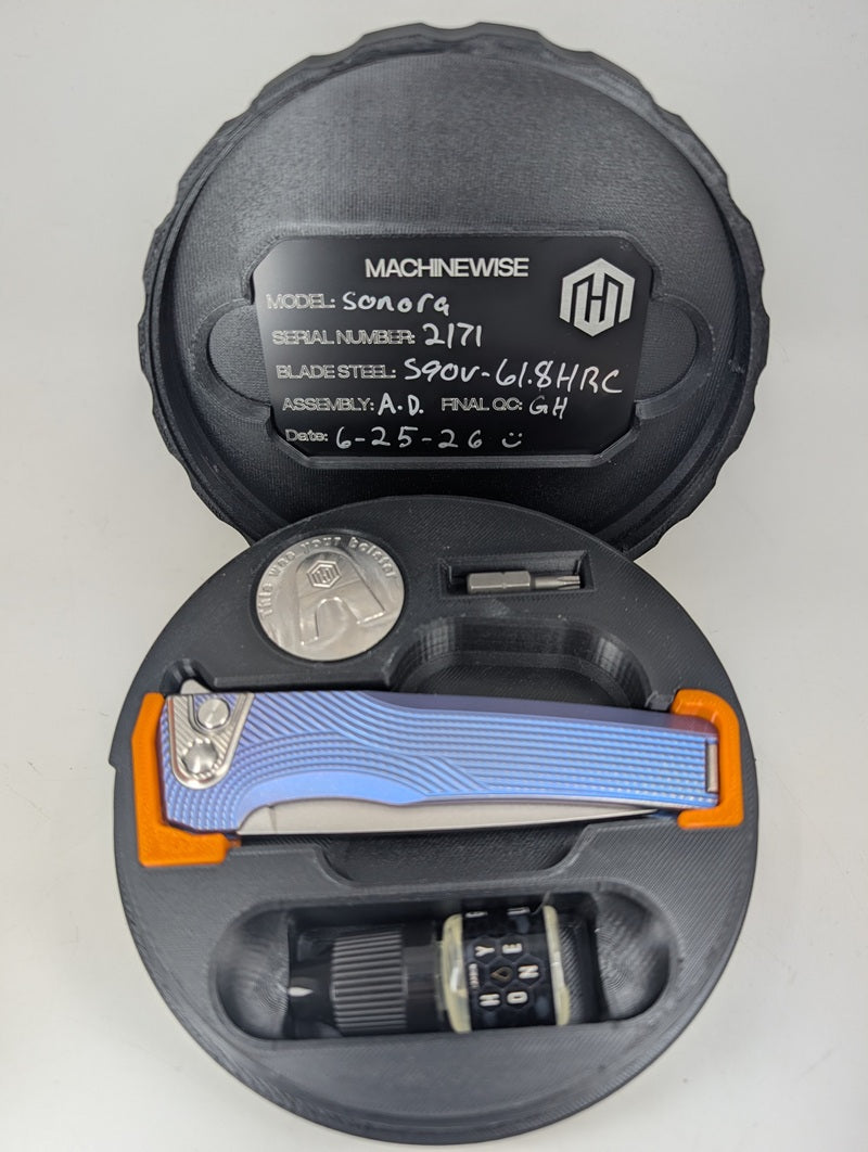 MachineWise Sonora Blurple (S90V | Ti Bolster | Streamline Handle) Button Lock Folding Knife #2171