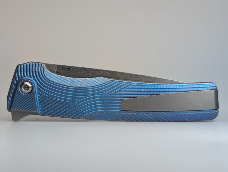 MachineWise Sonora Streamline E-Blue w/ Distress (S90V | Ti Bolster) Buttonlock Folding Knife #1732