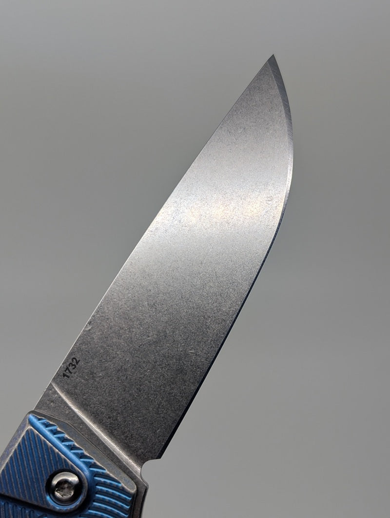 MachineWise Sonora Streamline E-Blue w/ Distress (S90V | Ti Bolster) Buttonlock Folding Knife #1732