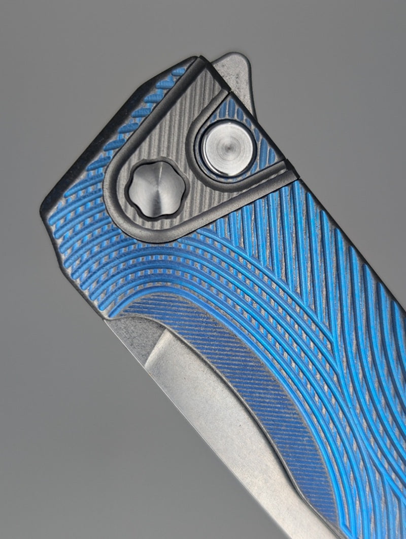 MachineWise Sonora Streamline E-Blue w/ Distress (S90V | Ti Bolster) Buttonlock Folding Knife #1732
