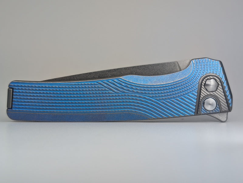 MachineWise Sonora Streamline E-Blue w/ Distress (S90V | Ti Bolster) Buttonlock Folding Knife #1732