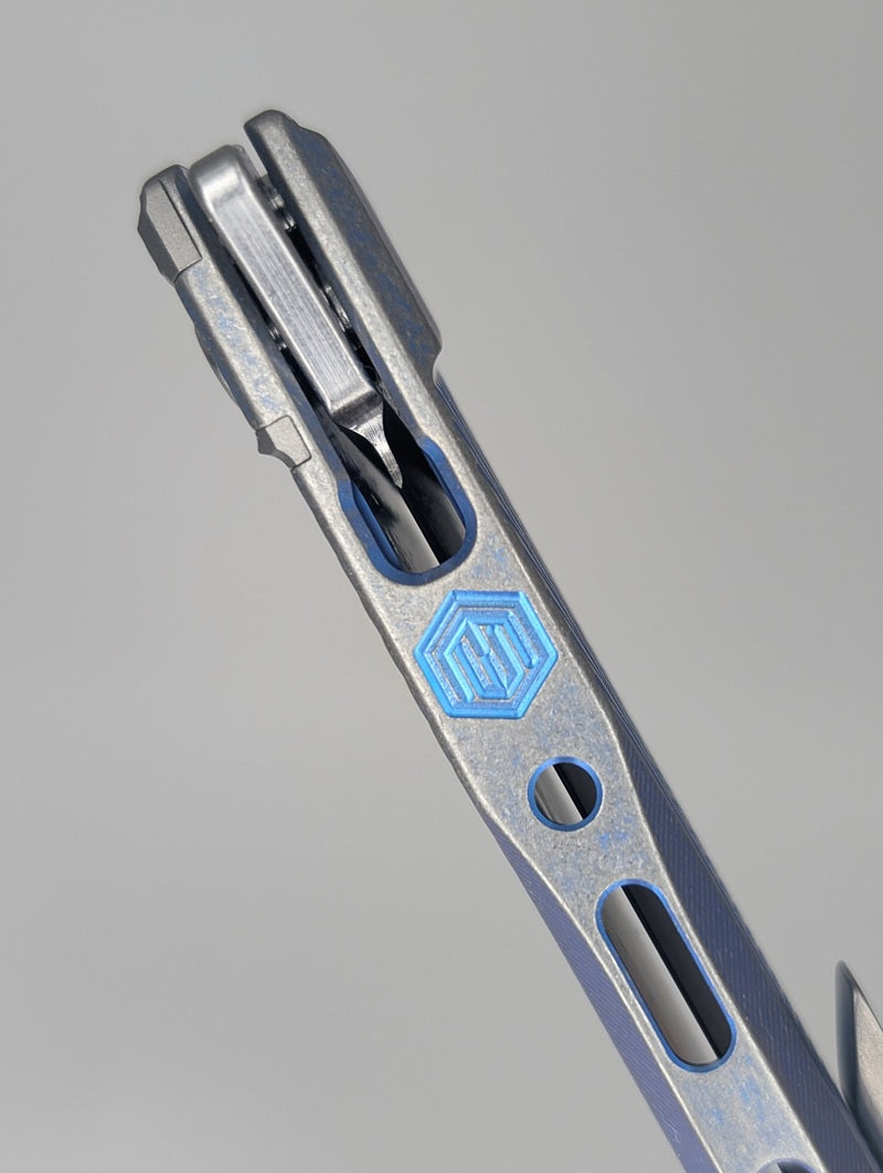 MachineWise Sonora Streamline E-Blue w/ Distress (S90V | Ti Bolster) Buttonlock Folding Knife #1732