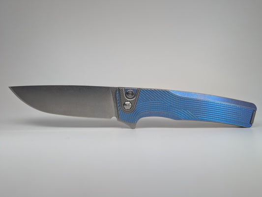 MachineWise Sonora Streamline E-Blue w/ Distress (S90V | Ti Bolster) Buttonlock Folding Knife #1732