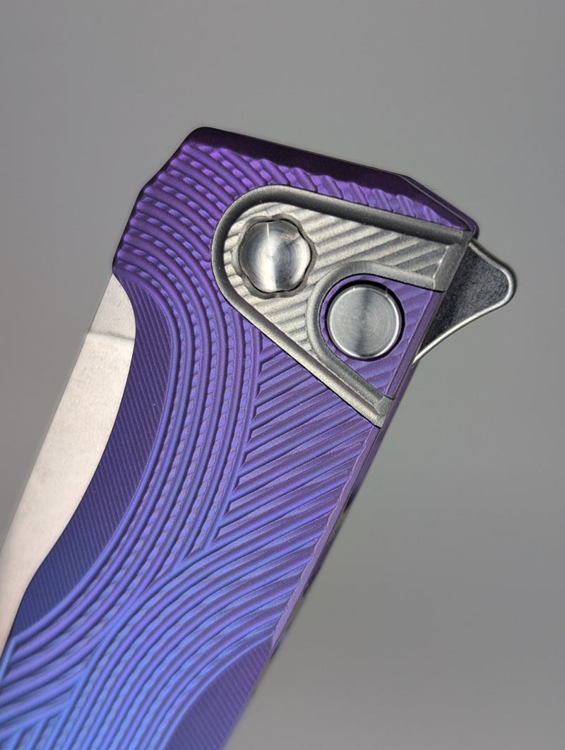 MachineWise Sonora Blue Purple Fade Streamliner w/ Ti Bolster Buttonlock Folding Knife #1436 *BLEM*