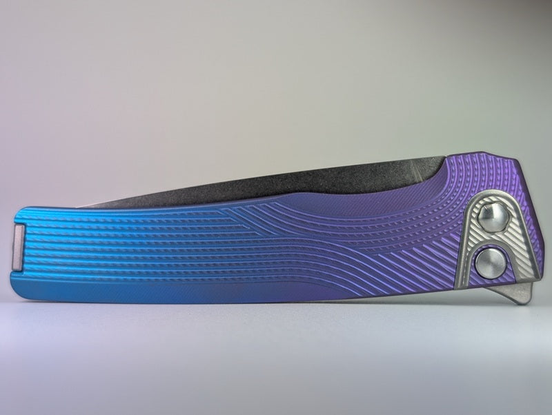 MachineWise Sonora Blue Purple Fade Streamliner w/ Ti Bolster Buttonlock Folding Knife #1436 *BLEM*