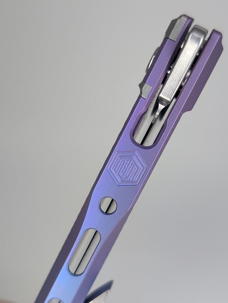 MachineWise Sonora Blue Purple Fade Streamliner w/ Ti Bolster Buttonlock Folding Knife #1436 *BLEM*