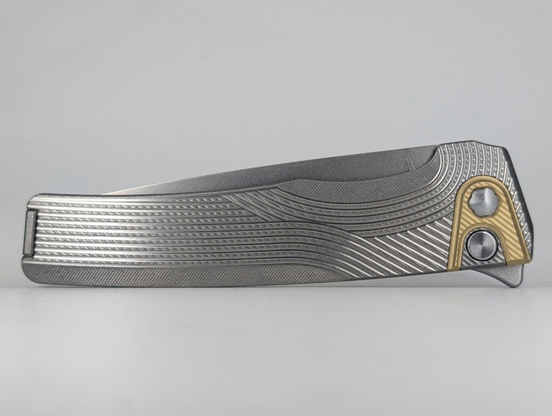 MachineWise Sonora Streamliner Raw (S90V | Brass Bolster) Button Lock Folding Knife #2164