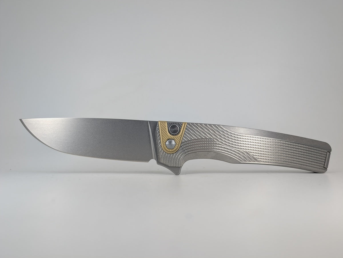 MachineWise Sonora Streamliner Raw (S90V | Brass Bolster) Button Lock Folding Knife #2164