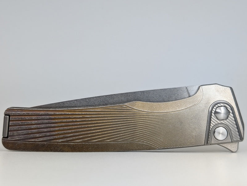 MachineWise Sonora Sun Ray Raw Fade 1685 (S90V | Ti Bolster) Buttonlock Folding Knife