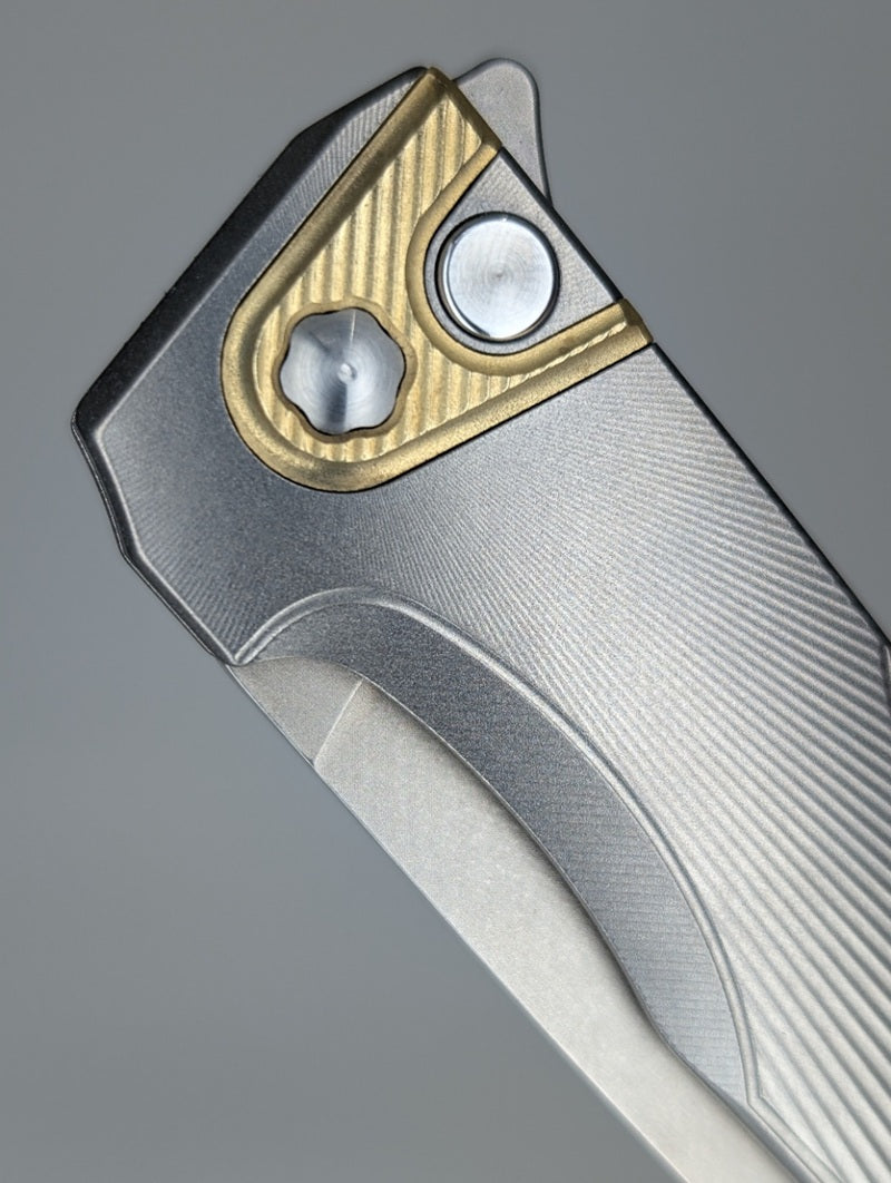 MachineWise Sonora Raw Ti (Brass Bolster | Sun Ray Handle) Buttonlock Folding Knife #1595