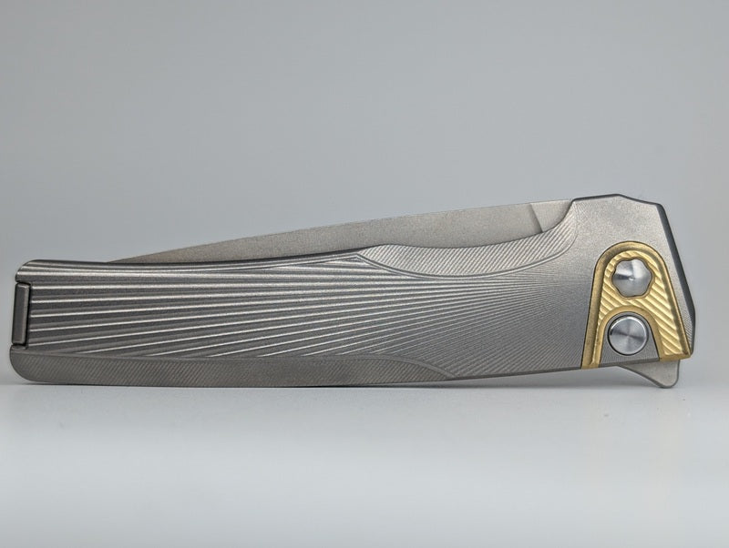 MachineWise Sonora Raw Ti (Brass Bolster | Sun Ray Handle) Buttonlock Folding Knife #1595