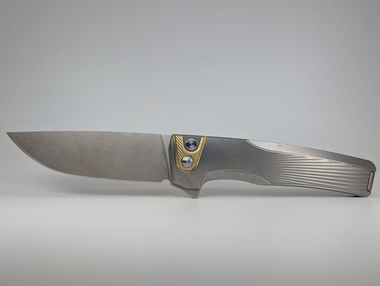 MachineWise Sonora Raw Ti (Brass Bolster | Sun Ray Handle) Buttonlock Folding Knife #1595