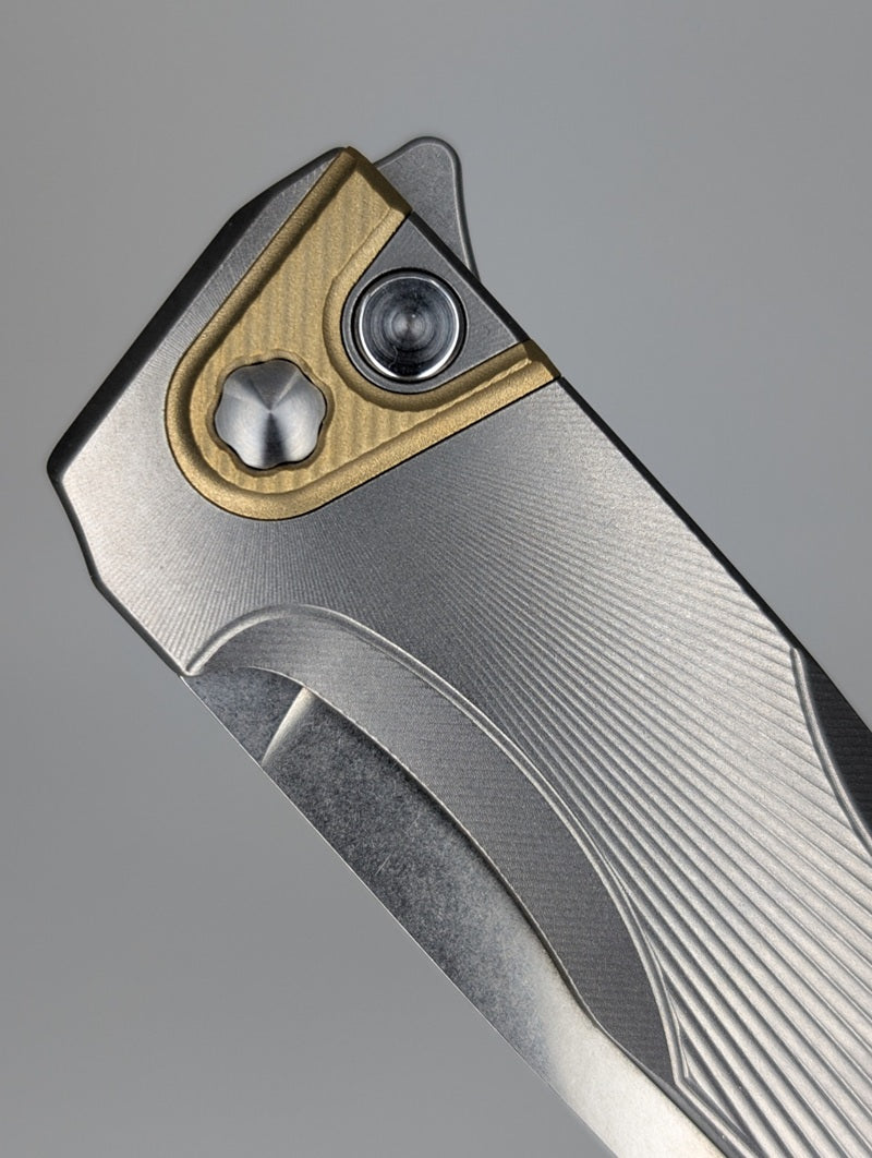 MachineWise Sonora Raw Ti ( Brass Bolster | S90V | Sun Ray Handle) Integral Buttonlock Folding Knife #1820
