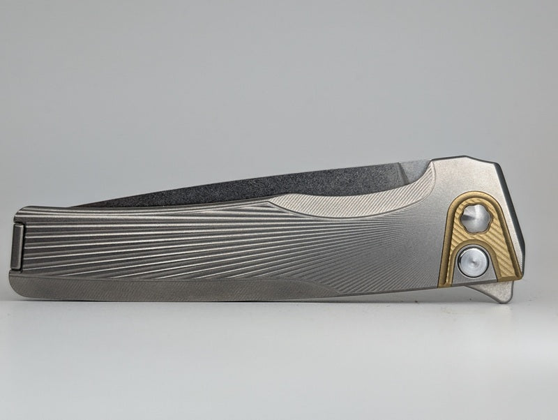 MachineWise Sonora Sun Ray Raw 1674 (S90V | Brass Bolster) Buttonlock Folding Knife