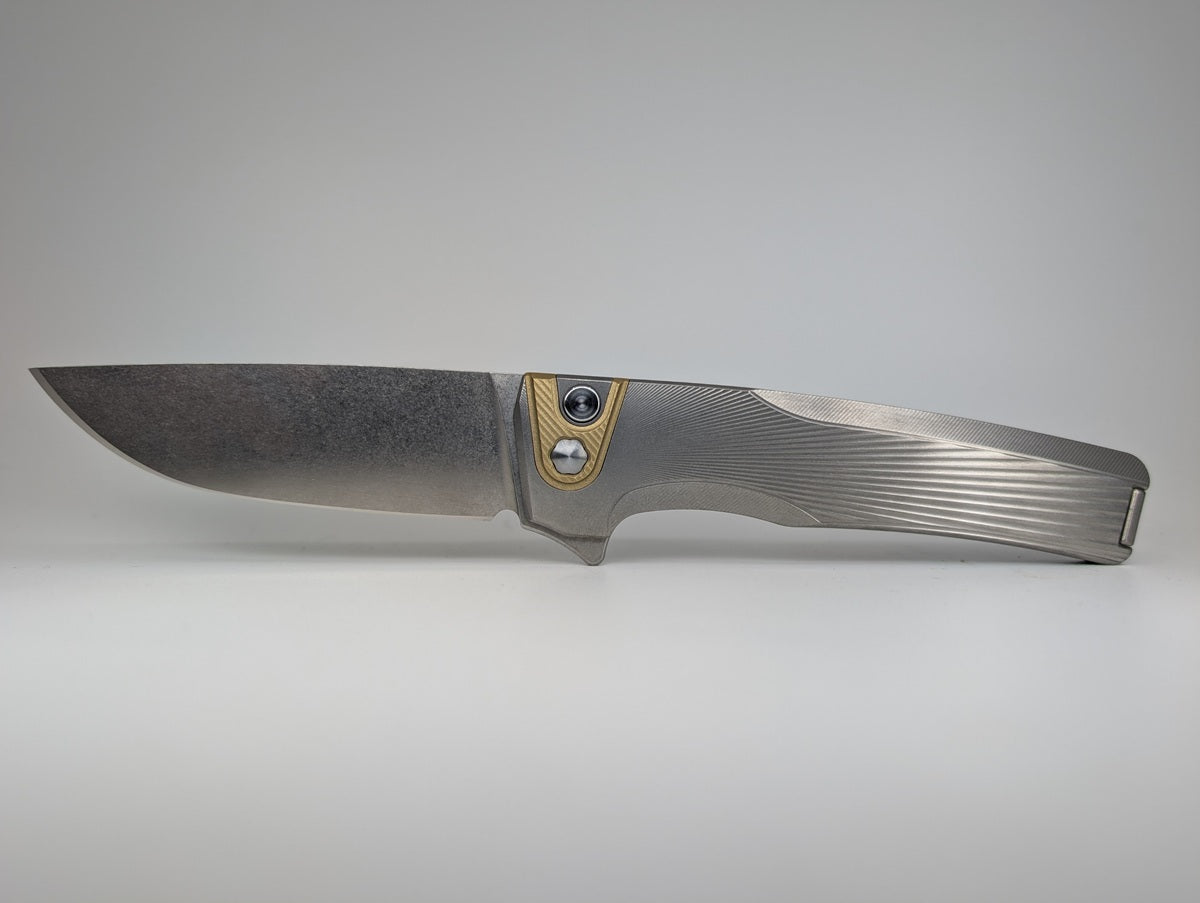 MachineWise Sonora Sun Ray Raw 1674 (S90V | Brass Bolster) Buttonlock Folding Knife