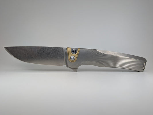 MachineWise Sonora Raw Ti ( Brass Bolster | S90V | Sun Ray Handle) Integral Buttonlock Folding Knife #1820