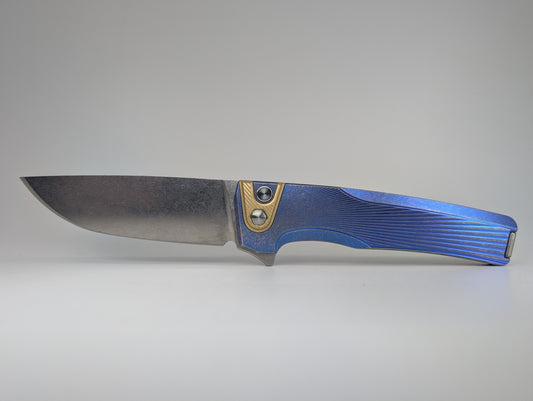 MachineWise Sonora Raw Ti (Brass Bolster | Sun Ray Handle) Buttonlock Folding Knife #1625