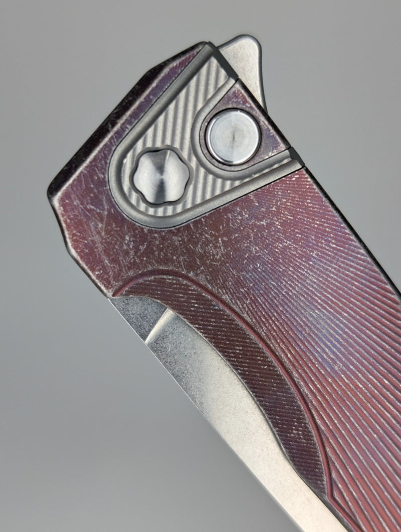 MachineWise Sonora Plum w/ Distress ( S90V | Ti Bolster | Sun Ray Handle ) Integral Buttonlock Folding Knife #1780