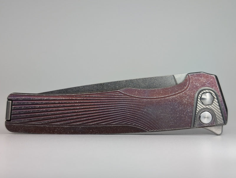 MachineWise Sonora Plum w/ Distress ( S90V | Ti Bolster | Sun Ray Handle ) Integral Buttonlock Folding Knife #1780