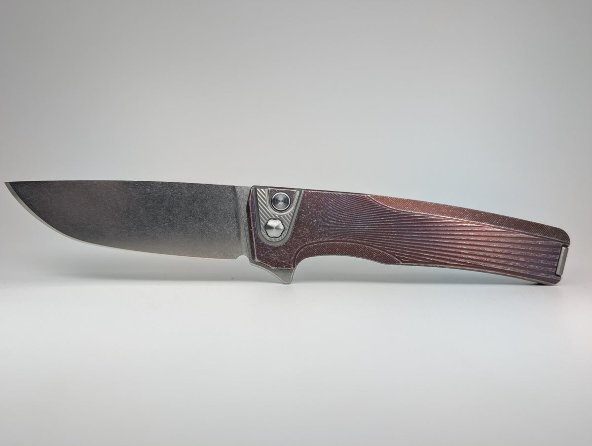 MachineWise Sonora Plum w/ Distress ( S90V | Ti Bolster | Sun Ray Handle ) Integral Buttonlock Folding Knife #1780
