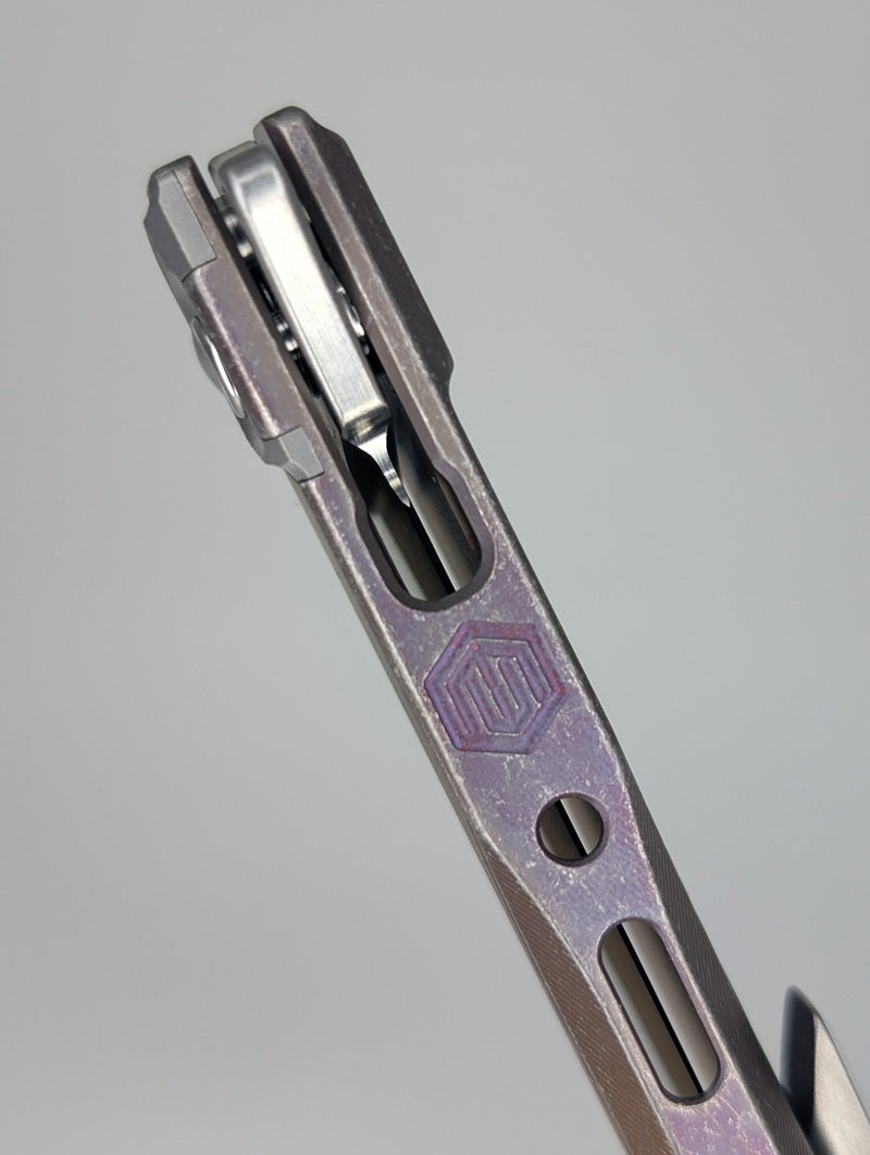 MachineWise Sonora Plum w/ Distress ( S90V | Ti Bolster | Sun Ray Handle ) Integral Buttonlock Folding Knife #1780
